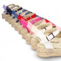 Cotton Canvas sandal espadrilles style with buckle fastening.