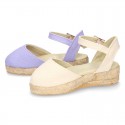 Cotton Canvas sandal espadrilles style with buckle fastening.