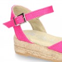 Cotton Canvas sandal espadrilles style with buckle fastening.