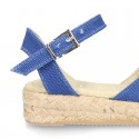 Cotton Canvas sandal espadrilles style with buckle fastening.