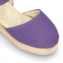 Cotton Canvas sandal espadrilles style with buckle fastening.