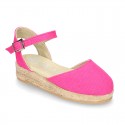 Cotton Canvas sandal espadrilles style with buckle fastening.