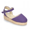 Cotton Canvas sandal espadrilles style with buckle fastening.