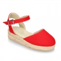 Cotton Canvas sandal espadrilles style with buckle fastening.