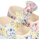 Cotton canvas Little Mary Janes with velcro strap and FLOWER print.