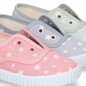 Cotton Canvas bamba shoes with elastic band and STARS print in pastel colors.