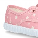 Cotton Canvas bamba shoes with elastic band and STARS print in pastel colors.