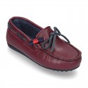Depp red leather Moccasin shoes NAUTICAL style with bows.