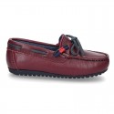 Depp red leather Moccasin shoes NAUTICAL style with bows.