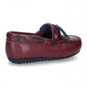 Depp red leather Moccasin shoes NAUTICAL style with bows.