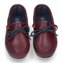 Depp red leather Moccasin shoes NAUTICAL style with bows.