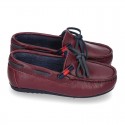 Depp red leather Moccasin shoes NAUTICAL style with bows.