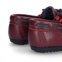 Depp red leather Moccasin shoes NAUTICAL style with bows.