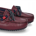 Depp red leather Moccasin shoes NAUTICAL style with bows.