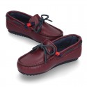 Depp red leather Moccasin shoes NAUTICAL style with bows.