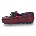 Depp red leather Moccasin shoes NAUTICAL style with bows.