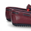 Depp red leather Moccasin shoes NAUTICAL style with bows.