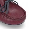 Depp red leather Moccasin shoes NAUTICAL style with bows.