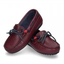 Depp red leather Moccasin shoes NAUTICAL style with bows.