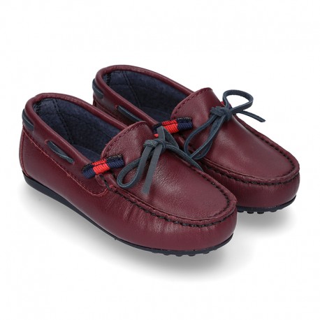 Depp red leather Moccasin shoes NAUTICAL style with bows.