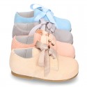 Classic SOFT Suede leather lace-up oxford shoes in pastel colors.