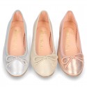 New METAL Soft suede leather ballet flats with adjustable ribbon.