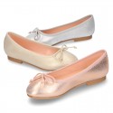 New METAL Soft suede leather ballet flats with adjustable ribbon.