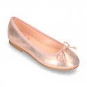 New METAL Soft suede leather ballet flats with adjustable ribbon.