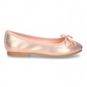 New METAL Soft suede leather ballet flats with adjustable ribbon.