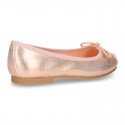 New METAL Soft suede leather ballet flats with adjustable ribbon.