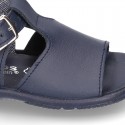 Washable leather sandals with buckle fastening and SUPER FLEXIBLE soles for little boys.