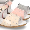 New patent leather sandals with STARS design for little girls.