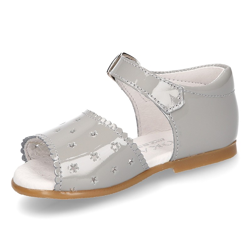 New patent leather sandals with STARS design for little girls.