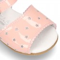 New patent leather sandals with STARS design for little girls.