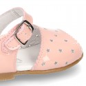 New patent leather sandals with STARS design for little girls.