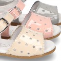 New patent leather sandals with STARS design for little girls.