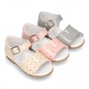 New patent leather sandals with STARS design for little girls.