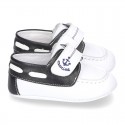 Soft Nappa leather BOAT SHOES with velcro strap for baby.