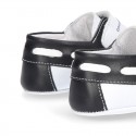 Soft Nappa leather BOAT SHOES with velcro strap for baby.