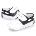 Soft Nappa leather BOAT SHOES with velcro strap for baby.