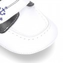 Soft Nappa leather BOAT SHOES with velcro strap for baby.