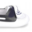 Soft Nappa leather BOAT SHOES with velcro strap for baby.