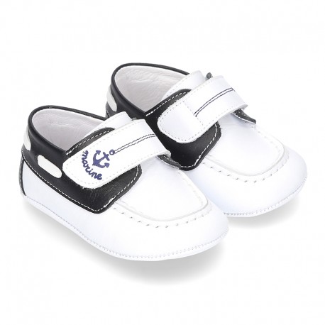 Soft Nappa leather BOAT SHOES with velcro strap for baby.