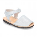 SHINNY leather kids Menorquina sandal shoes with hook and loop strap.