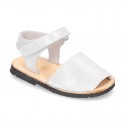 SHINNY leather kids Menorquina sandal shoes with hook and loop strap.