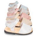 SHINNY leather kids Menorquina sandal shoes with hook and loop strap.