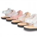 SHINNY leather kids Menorquina sandal shoes with hook and loop strap.