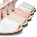 SHINNY leather kids Menorquina sandal shoes with hook and loop strap.