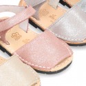 SHINNY leather kids Menorquina sandal shoes with hook and loop strap.