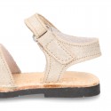 SHINNY leather kids Menorquina sandal shoes with hook and loop strap.